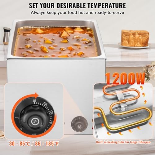 VEVOR Commercial Food Warmer 24QT Bain Marie 1200W Electric Buffet Steam Table - Countertop Stainless Steel for Wet or Dry Use - Parties, Catering and Restaurant - Image 3
