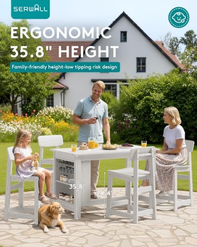 SERWALL 8-Piece Outdoor HDPE Counter-Height Bar Dining Set, White - Image 4