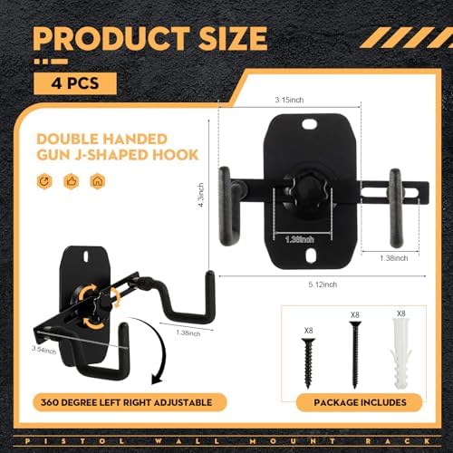 Yaocom 4 Pack Pistol Wall Mount Pistol Holder, Assembly Style - Image 2