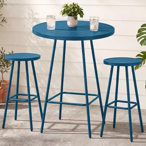 Best Choice Products 3-Piece Patio Dining Set, Bar Height, Outdoor Bistro Set, Outdoor Round Bar Table w/ 2 Bar Stools, Steel - Peacock Blue by BestChoiceProducts