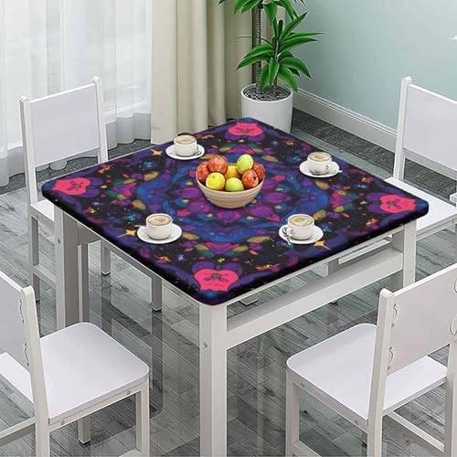 Card Table Tablecloth Square, Mandala Madness Pattern Printed on Oilproof Square Fitted Table Cover Elastic Tablecloth, Suitable for Home Dining Camping BBQ, Fit for 30" x 30" Square Tables - Image 2
