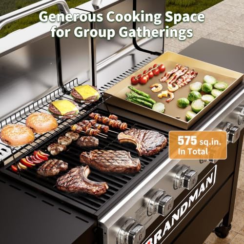 Brand-Man 6-Burner Propane Gas Grill Griddle Combo 2-in-1 Outdoor BBQ Grill - Image 2