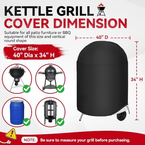 i COVER Round Grill Cover, 40" Dia x 34" H Smoker Cover, Kettle BBQ Cover - Image 2
