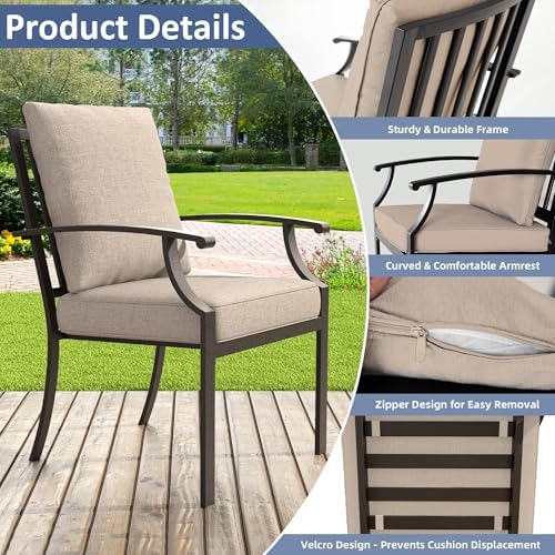 ALAULM 7-Piece Patio Dining Table and Chairs Outdoor Dining Set for 6 Patio Dining Sets with Rectangular Metal Table with Umbrella Hole for Patio, Backyard, Garden-Sand - Image 3