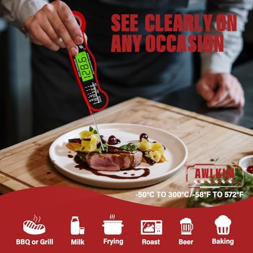 AWLKIM 2 Pack Meat Thermometer Digital, Instant Read Food Thermometer, Red - Image 5