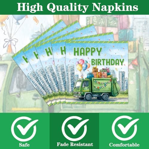 Trash Truck Birthday Party Decorations, 96PCS Garbage Truck Birthday Paper Plates and Napkins Tableware Decoration Cartoon Garbage Truck Forks Decor Baby Shower Supplies, Serve 24 - Image 3