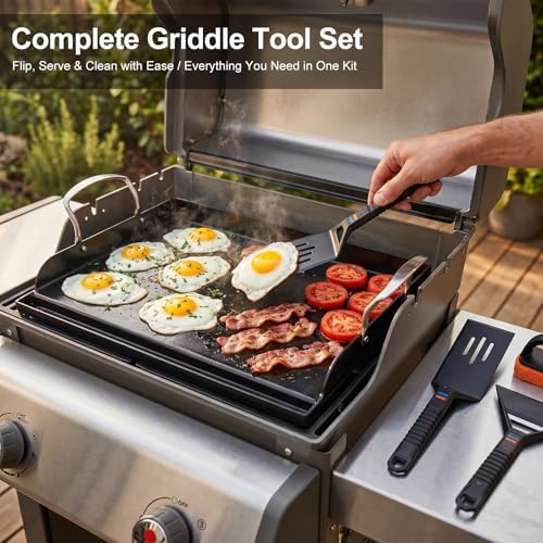 17 x 13 in Pre-seasoned Cast Iron Griddle for Gas Grill, Nano Ceramic Nonstick Flat Top Grill Plate with 5-Piece Tool Kit, Grease Groove, High Sidewalls, Handles, for Charcoal, Stove Top, Camping - Image 2