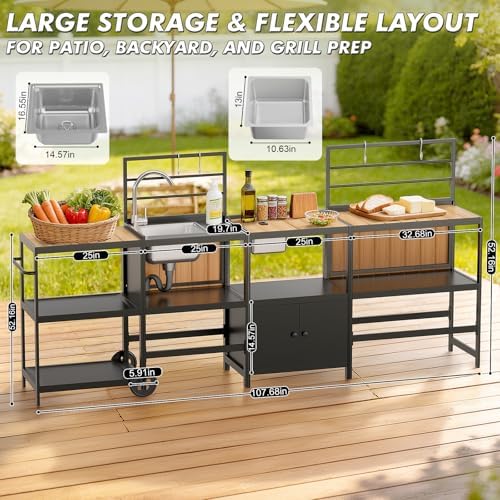 LEVELEVE Modular Outdoor Kitchen Island 4-Piece Set, Aluminum Outdoor Prep Station Grill Cart with Independent Sink, Storage Cabinets & Shelves for Backyard Patio Deck - Image 2