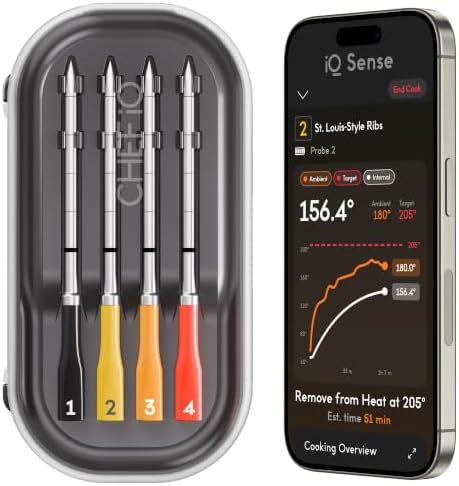 CHEF iQ Sense | Smart Wireless Meat Thermometer | 4 Ultra-Thin Probes | WiFi Unlimited Range | 1000°F Heat Safe | 5 Sensors | BBQ, Grill, Oven, Smoker, Air Fryer | Gen3 by Unknown