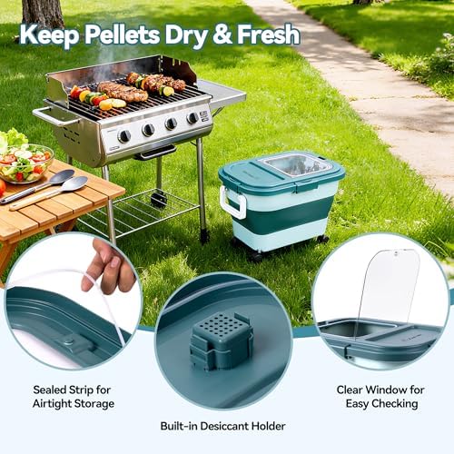Wood Pellet Storage Container 20-25lbs, Wheeled Bin with Clear Window - Image 2