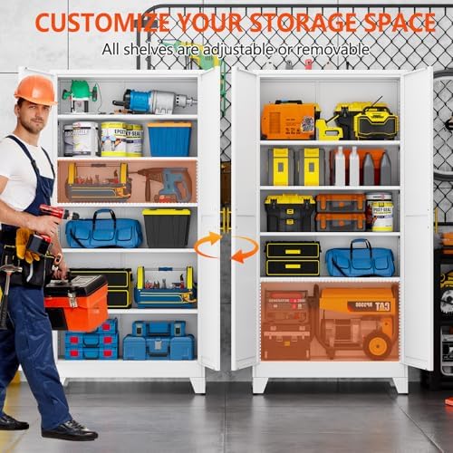 GAIOUS 75'' Tall Metal Garage Storage Cabinet,File Cabinet with 2 Doors and 5 Adjustable Shelves, Outdoor Steel Tool Cabinet for Home,Office,Warehouse,Garage,White - Image 4