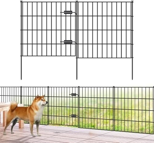Metal Garden Fence with Gate 28 in x 23.3 ft, Dog Fence Outdoor for Yard by FOREHOGARGARDEN%EF%BC%86HOME