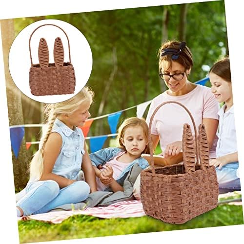 Brown Imitated Rattan Woven Picnic Basket, PVC Iron Frame Handheld Storage - Image 6