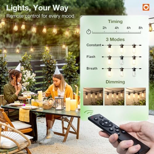 addlon 150FT Outdoor String Lights LED with Remote Dimmable Waterproof - Image 2