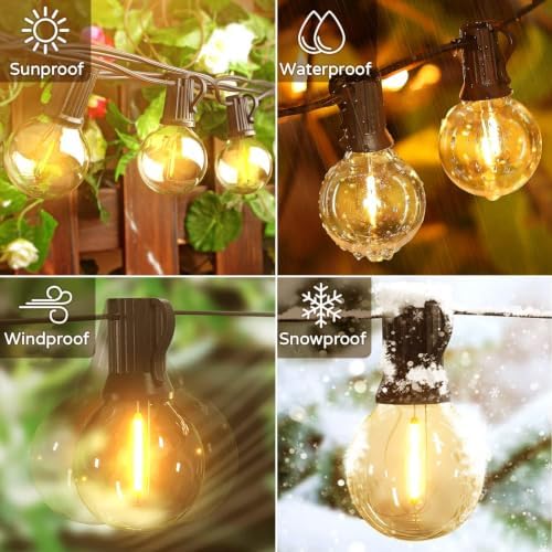 OHLUX Outdoor String Lights, 55FT Shatterproof LED Patio Lights with 26 Dimmable Plastic G40 Bulbs, 2200K Waterproof Connectable Hanging String for Backyard Cafe Porch Deck E12 Base - Image 3