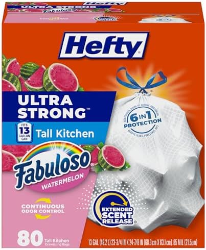 Hefty Ultra Strong 13 Gal Kitchen Trash Bags, Fabuloso Watermelon, 80ct by Hefty