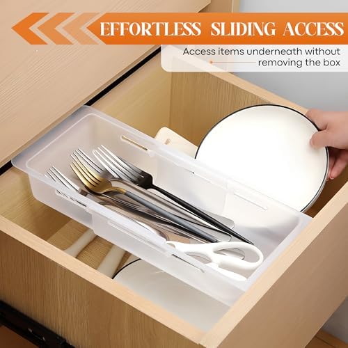 2 Pack Deep Drawer Organizer Bins, Adjustable Sliding Drawer Organizer Bin Expandable Tray for Kitchen Utensils, BBQ Tools, Towels, Durable Plastic Sliding for Easy Storage (12.4" to 18") - Image 2