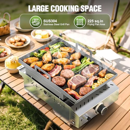COWSAR Portable Gas Grill 8000 BTU 304 Stainless Steel Propane BBQ Griddle - Image 2