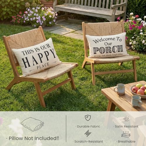 JOJOGOGO Welcome to Our Porch Outdoor Lumbar Pillow Covers Waterproof 12x20 Set of 2, Decorative Outdoor Lumbar Pillows 12 x 20, Front Porch Decor Patio Furniture Pillows (This is Our Happy Place) - Image 3