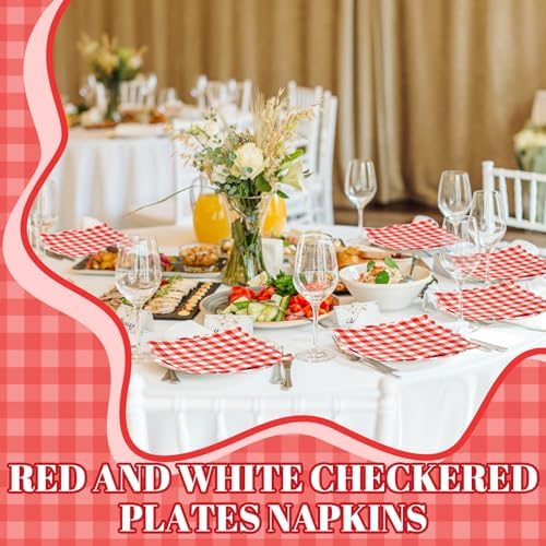 Roshtia 120 Pcs Red Gingham Plates and Napkins Set, Serves 60 - Image 4