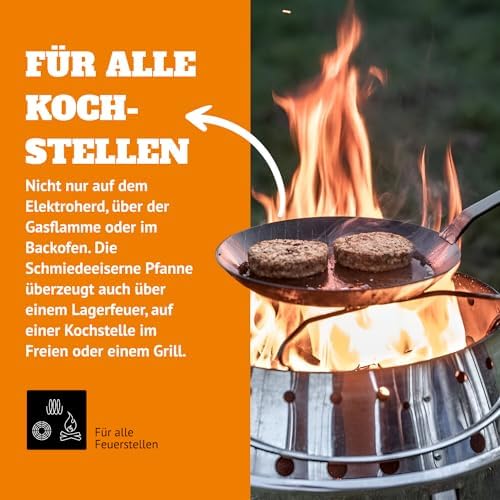 Petromax Wrought Iron Skillet, Long Handle Pan Conducts Heat Evenly, Indoor/Outdoor Camping Cookware for Campfire or Home Kitchen Use, Stove to Table Serveware - Image 4