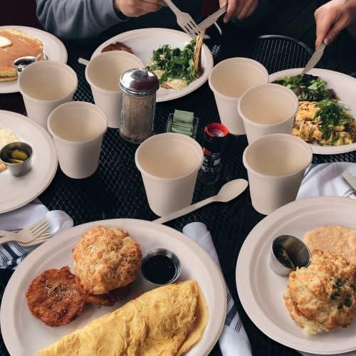 300 Piece (50 Sets) Biodegradable Paper Plates Set (EXTRA LONG UTENSILS), Disposable Dinnerware Set, Eco Friendly Compostable Plates & Utensil include Plates, Cups, Forks, Knives and Spoons - Image 7