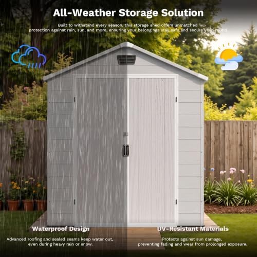 Patiowell 6X10 FT Plastic Outdoor Storage Shed with Floor, Light Grey - Image 4