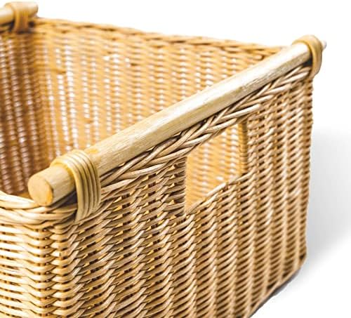 The Basket Lady Deep Pole Handle Wicker Storage Basket L, Sandstone - Image 2