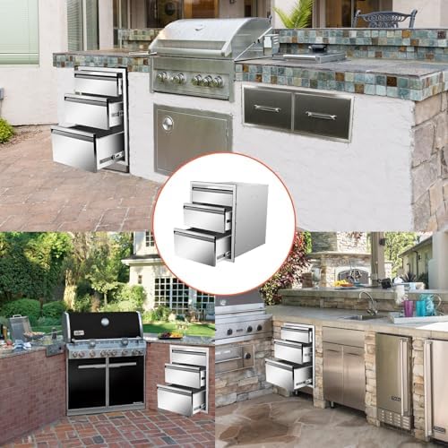 Outdoor Kitchen Drawers 18" W x 23" H x 23" D Flush Mount Triple BBQ Drawers Stainless Steel Drawer with Hidden Handle for Outdoor Kitchen Island Patio Grill Station - Image 6