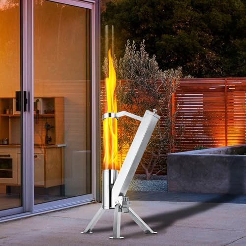 CHARMELEON Stainless Steel Pellet Stove&Wood Pellet Fire Pits for Outside – 51In Wood Pellet Heater–Outdoor Fire Pit for Backyard – Fireplace for Camping Patio Garden Picnic(Glass Tube-39.3In) by OutdoorLivingSpaceExplorer