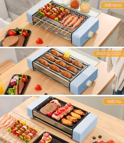 3-in-1 Electric Grill with Hot Dog Roller, Portable Indoor Outdoor BBQ Grill, Griddle and Sausage Roller Machine with Removable Non-Stick Plate & Drip Tray, for Tailgate, Camping, RV, Home Kitchen - Image 5