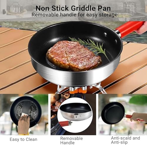 Camping Cookware Set 304 Stainless Steel Cooking Pots Pan Set with Travel Tote Bag for Camping Outdoor Kitchen Cooking Picnic for 4-6 - Image 5