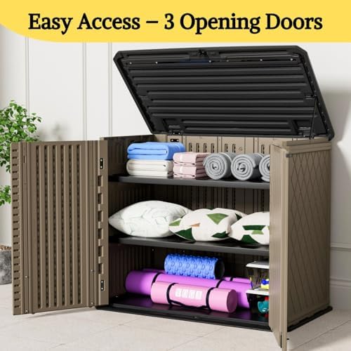 ZZM 4x2.5 FT Outdoor Storage Shed, Resin Waterproof Storage Cabinet for Garden Tools with Lockable Lid,Latch (Coffee) - Image 5