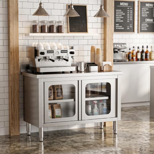 47“ Stainless Steel Work Table with Cabinet, Glass Door Storage Cabinet - Image 6