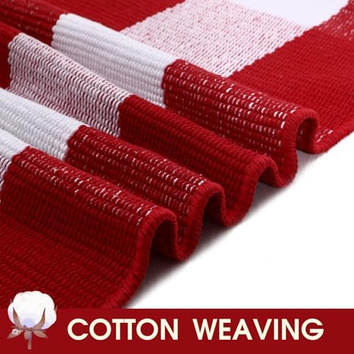 Christmas Red and White Plaid Rug 8x10 ft, Extra Large Cotton Hand-Woven Buffalo Check Area Rug for Living Room, Bedroom, Patio, Christmas Holiday Farmhouse Decor, Washable Outdoor Indoor Carpet - Image 6