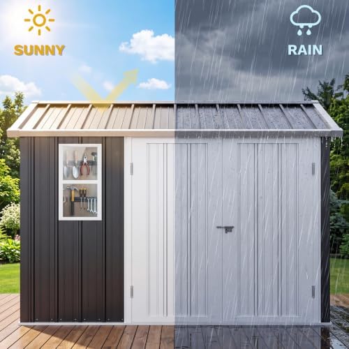 DWVO 7' x 5' Outdoor Metal Storage Shed with Windows & 3 Lockable Doors - Image 4