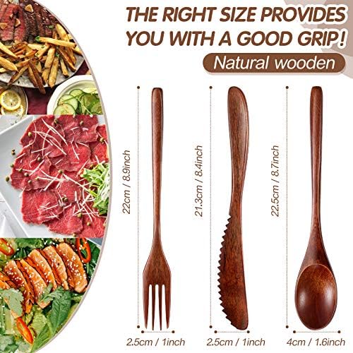 Geiserailie 24 Pcs Wooden Utensils for Eating Wooden Spoon Fork Knife Set - Image 2