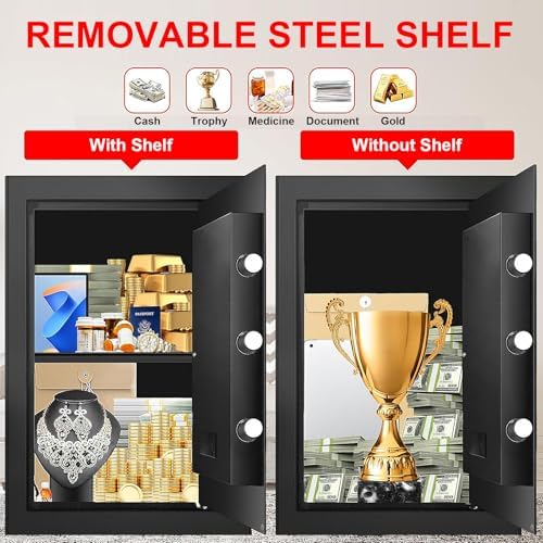 3.3 Cuft Large Home Safes Water and Fireproof, Anti-theft Floor Safe for Home Use with Programmable Keypad, Alarm System and Spare Keys, Digital Home Safes for Documents, Medicine - Image 5