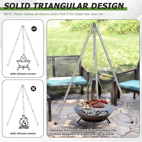 HaSteeL Campfire Tripod for Cooking, Stainless Steel Camping Tripod Grill for Outdoors Beach Backyard Firepit BBQ, Openfirer Stand Hanger with 17” Folding Rack & 6 Barbecue Tools, Adjustable Height - Image 5