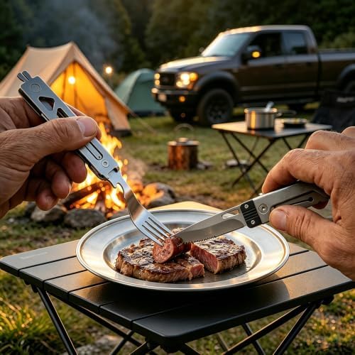 5-in-1 Camping Utensils Set with Pouch Folding Fork Spoon Knife - Image 6