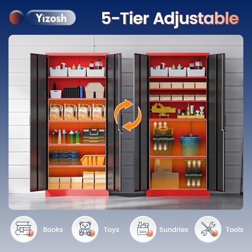 Yizosh Metal Storage Cabinet with Lock Doors and 5 Adjustable Shelves,- 72" Garage Storage Cabinet for Home,Office,Garage,School - Image 7