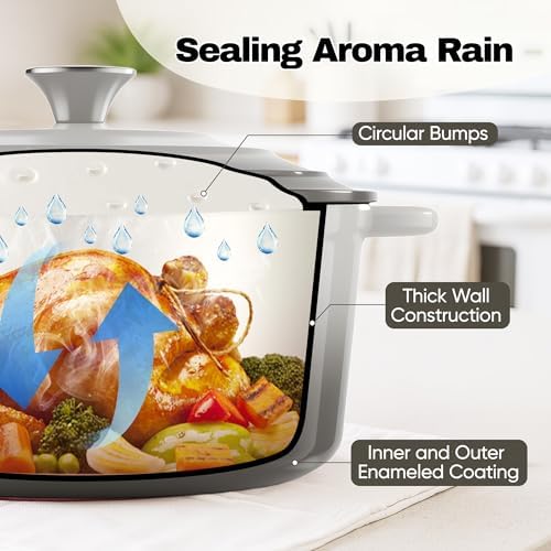 6 Quart Dutch Oven Pot with Lid, Non Stick Enameled Cast Iron Dutch Oven for Bread Baking, Heavy-Duty, Oven Safe Ceramic Cookware Up to 500°F for Baking, Braising, Stews, Roasting, Gray - Image 4