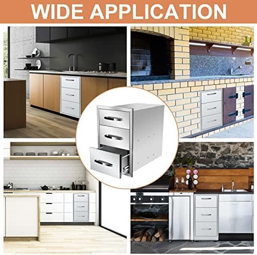 Outdoor Kitchen Drawers Stainless Steel 3-Drawer BBQ Drawer Enclosed Built-in Drawer Flush Mount For Outdoor Kitchens & BBQ Islands,14Wx21Dx21H - Image 6