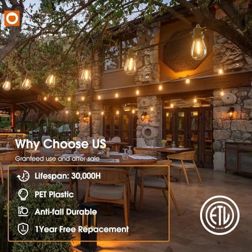 addlon 100FT Outdoor String Lights LED Waterproof Patio Lights with 32 Edison Dimmable Bulbs Shatterproof Hanging Lights for Outside Cafe Bistro Garden Balcony Porch Yard Gazebo Deck 2Packs*50FT - Image 4