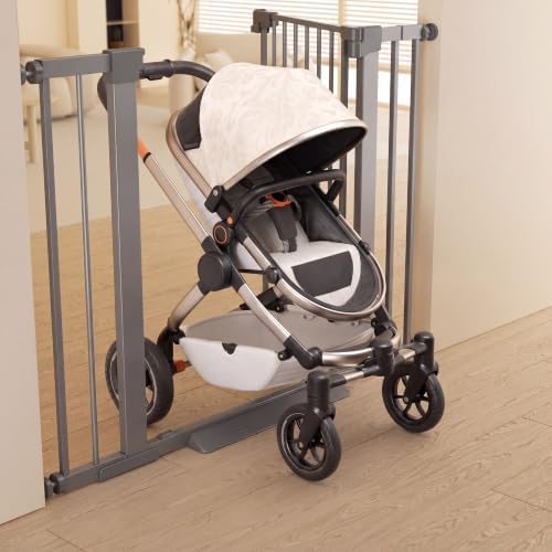 29-42 inches Metal Baby Gate for Stairs/Doorways, 30 inches Tall Pressure Mounted Pet Gates, Auto-Close Child Safety Gate, No Drilling Easy Walk-Through Dog Gate Indoor, Grey - Image 6