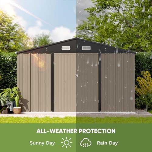 Patiowell 10x8 FT Outdoor Storage Shed with Floor Frame, Brown - Image 5