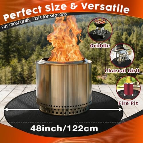Grill Mat 48 Inch Fire Pit Mat for Solo Stove Bonfire Accessories Double-Sided Fireproof Waterproof Grill Pad Round Under Grill Mat Reusable Oil-Proof Deck Patio Lawn BBQ Fireproof Outdoor - Image 2