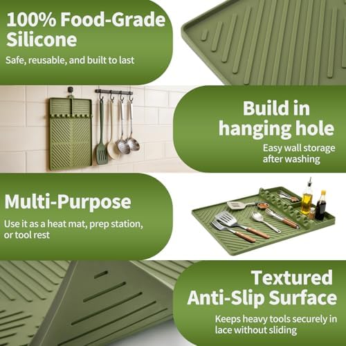 Silicone Griddle Tools Mat for Blackstone Weber, Extra Large 16" x 11.6" Spatula Mat with Drip Pad, Heat Resistant BBQ Accessories Organizer for Outdoor Grill Side Shelf, BBQ Gifts for Men - Image 5