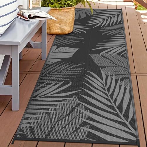 GENIMO Outdoor Rug, Waterproof Plastic Runner Rugs, 2.5'x8' Black Grey by GENIMO