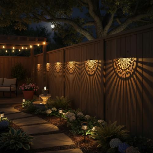 6 Pack Solar Fence Lights Outdoor Wall Lights Mandala Solar Step Light - Image 5